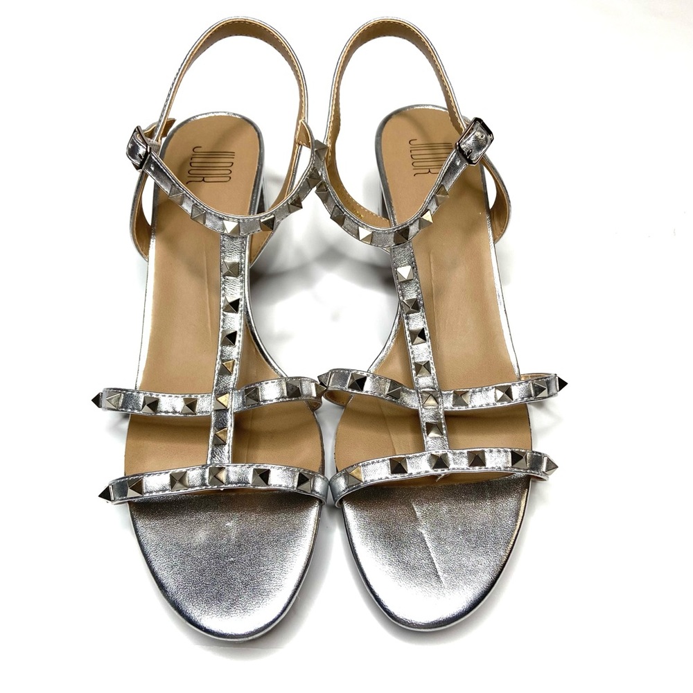JILDOR Silver Napa Midge T-Strap Studded Sandal - Picture 12 of 15